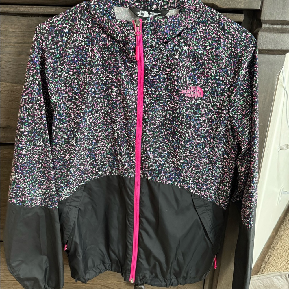 The North Face Black Jacket with Pink and Green Accents